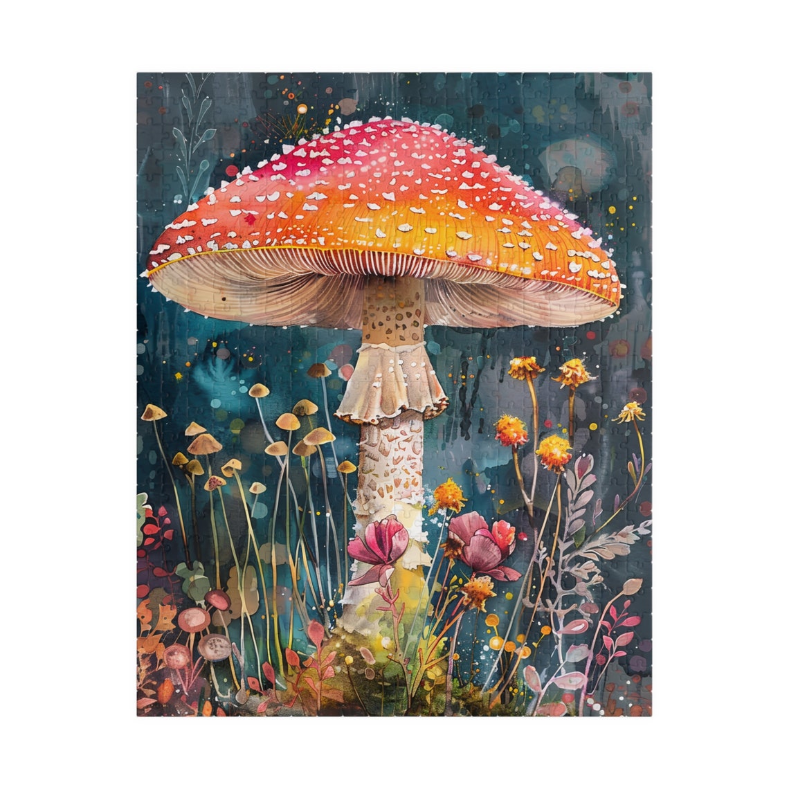 Giant Red Fly Agaric Mushroom in a Moody Watercolor Forest Print - Image 5