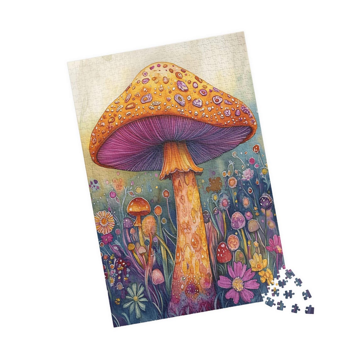Orange Mushroom With Magenta Gills Among Spring Wildflowers Art Poster - Image 4