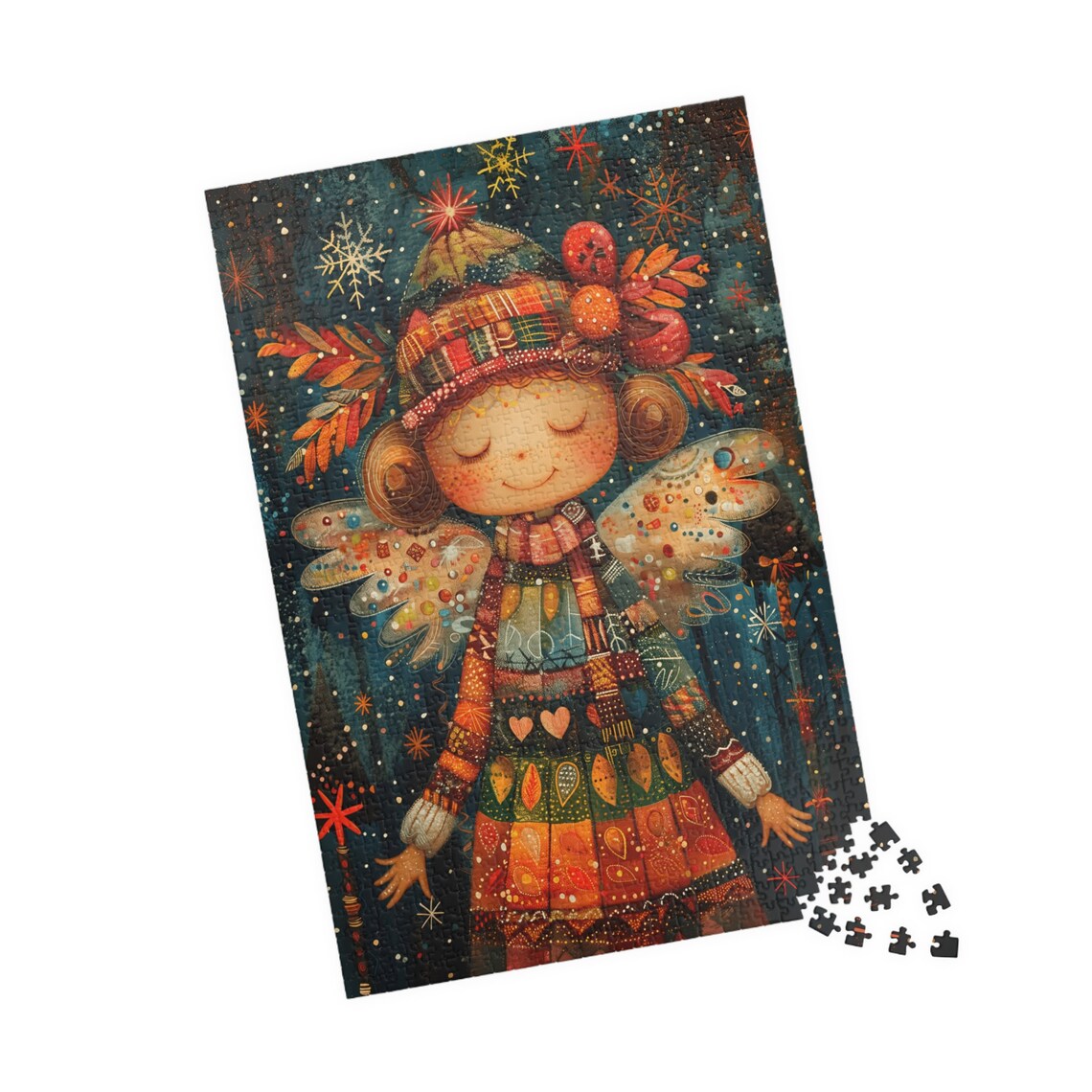 Angel In A Winter Forest Folk Art Jigsaw Puzzle - Image 4