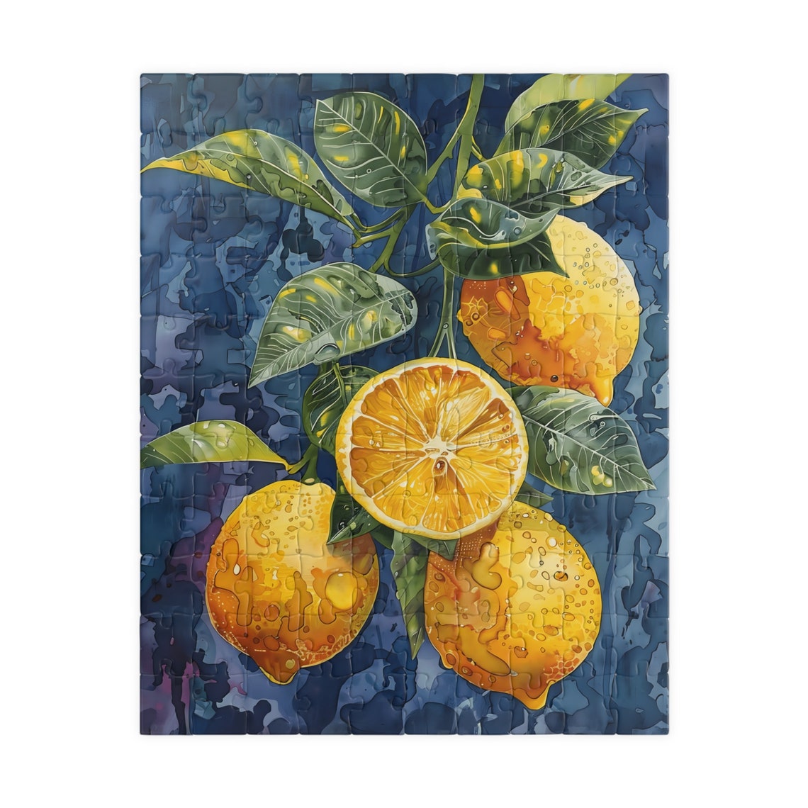 Fresh Watercolor Lemons on Blue Branch Botanical Kitchen Wall Art - Image 2