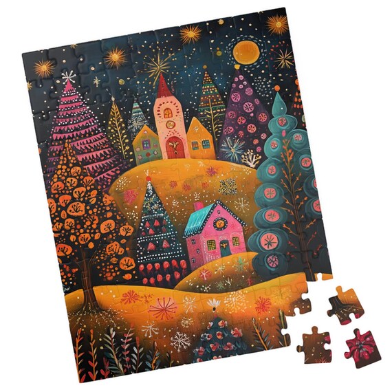 Scandinavian Folk Art Mountain Village Under The Stairs Jigsaw Puzzle Gift For Holidays Birthdays Get Well And Nursing Homes