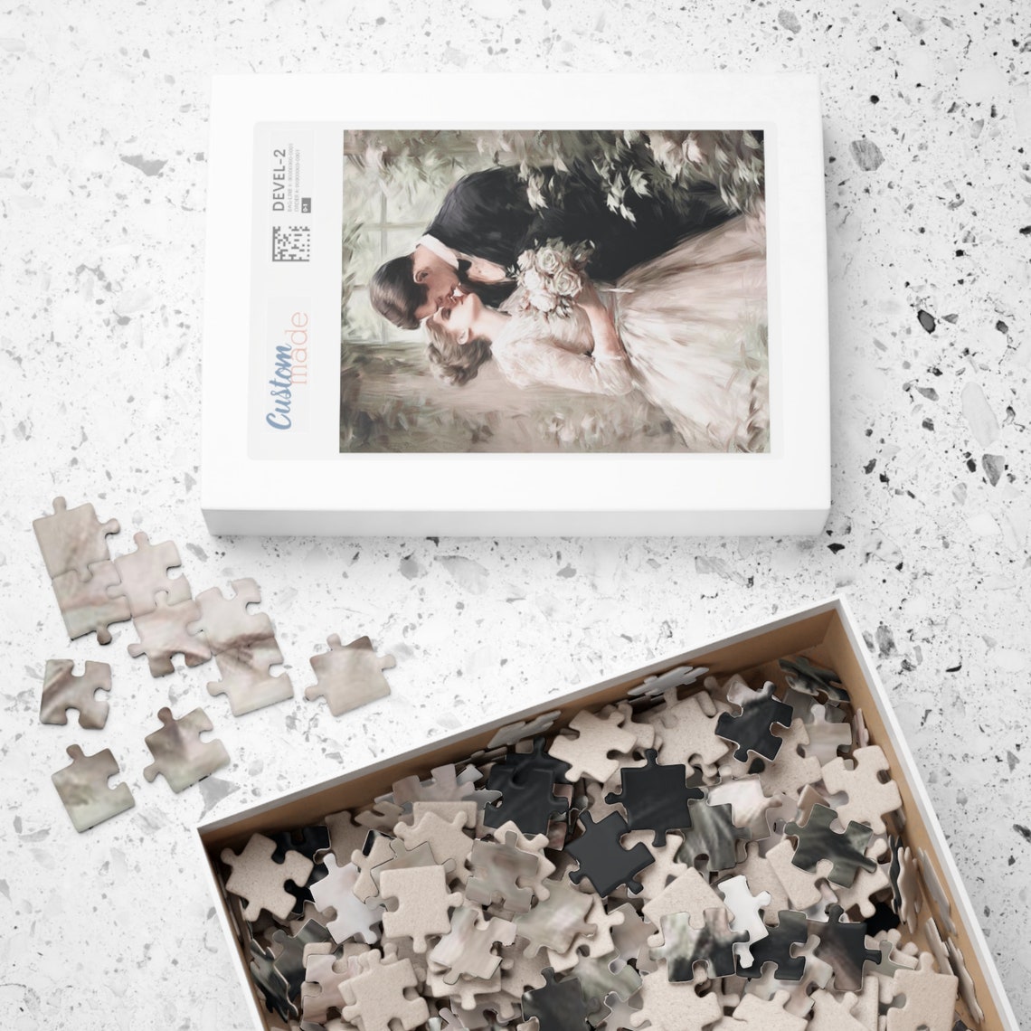 Romantic Bride and Groom Wedding Kiss Painterly Love Story Poster - Image 4