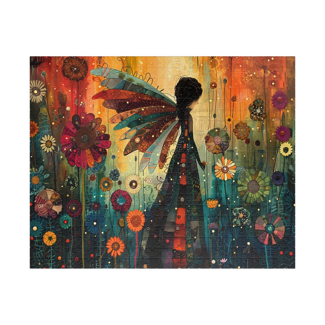 Boho Fairy Woman With Large Colorful Wings Among Giant Flowers Poster - Image 5