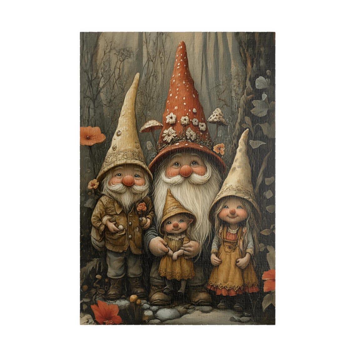 Happy Gnome Family Forest Gathering Rustic Folk Style Poster - Image 3