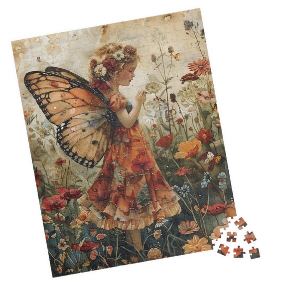 Monarch Butterfly Fairy Girl Wildflower Field Vintage Poster