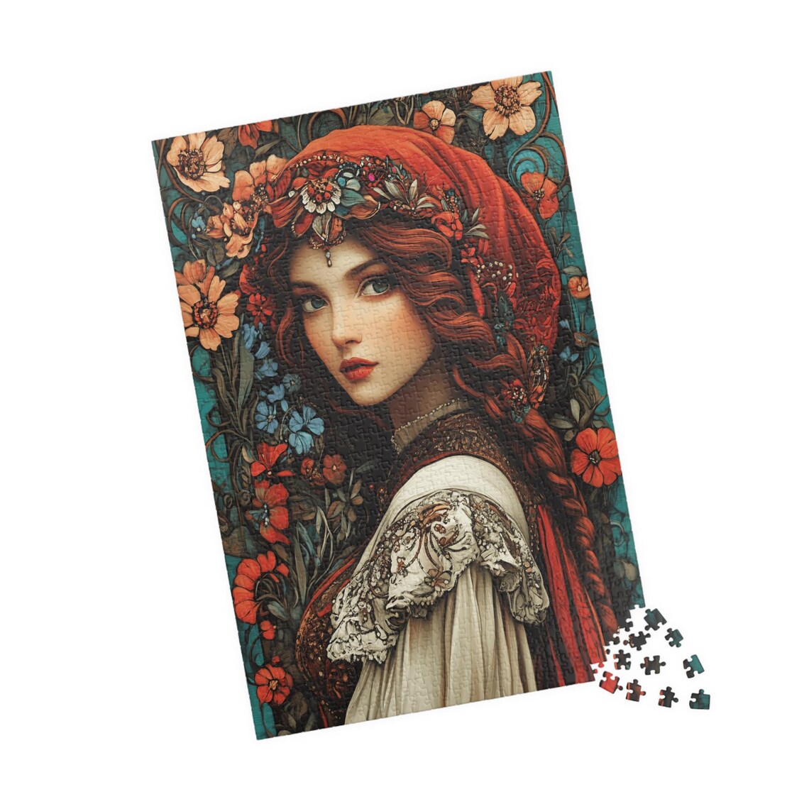 Beautiful Red Haired Gypsy Woman Floral Art Nouveau Style Poster - Image 4