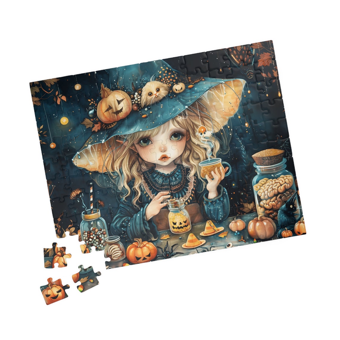 Cute Witch Making Potions Puzzle Halloween Illustration Jigsaw Gift For Holidays Birthdays And Get Well Fun Tech Free Activity - Image 4