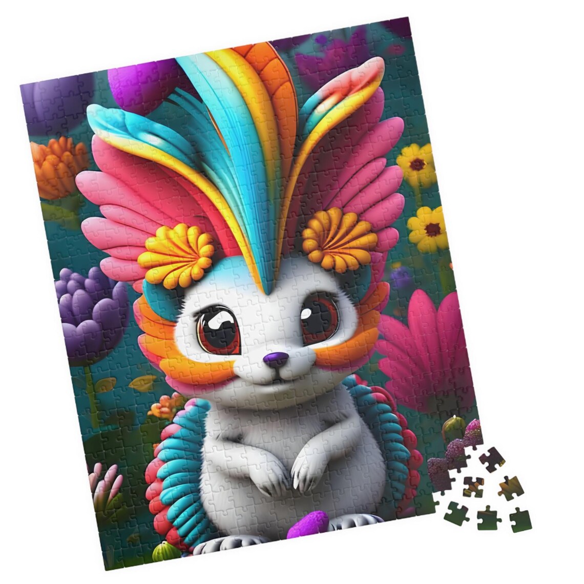 Lumina Cute White Fantasy Bunny Rainbow Feather Headdress Poster