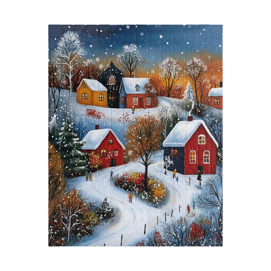 Snowy Village At Sunset With Glowing Red Cottages Art Poster - Image 5
