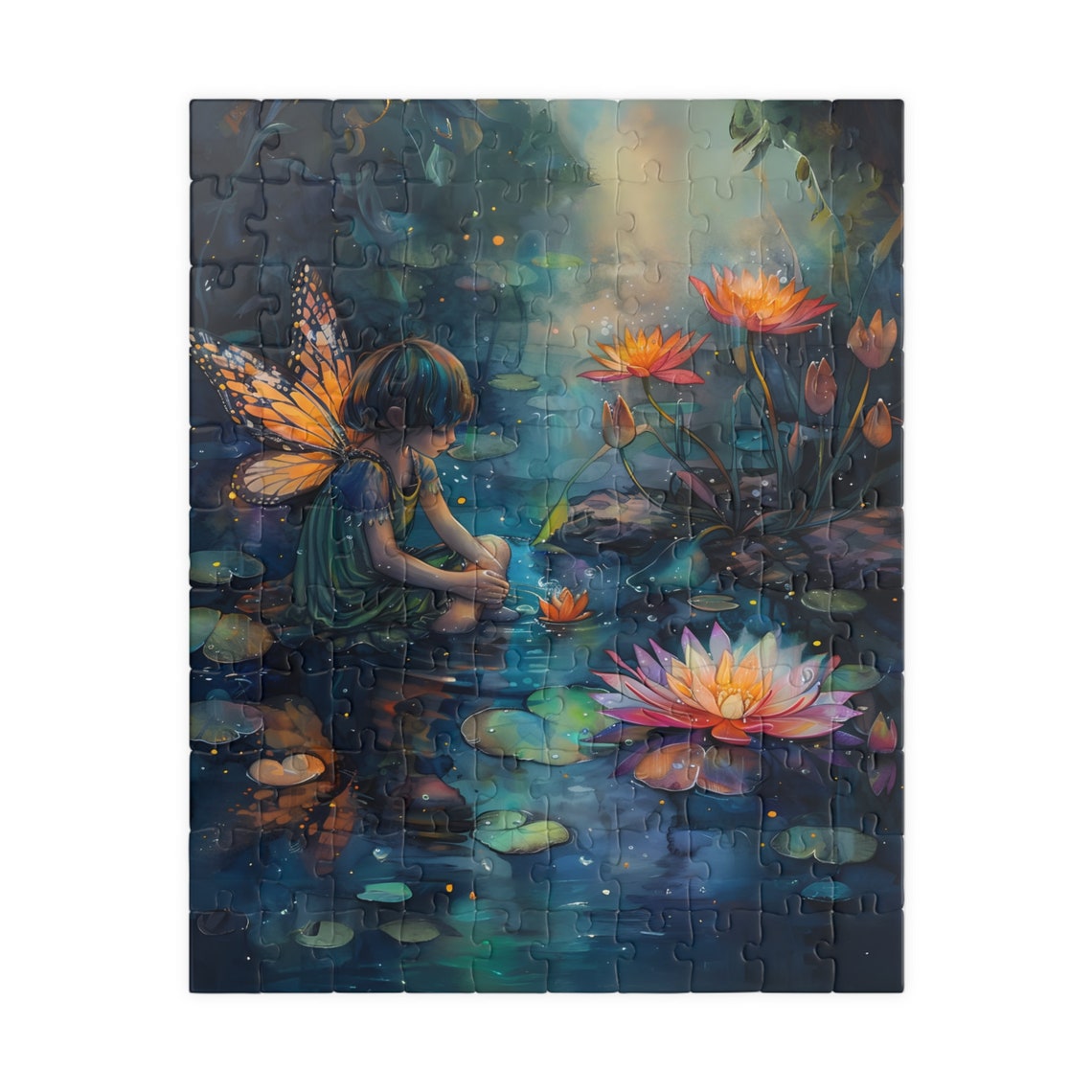 Twilight Water Lily Fairy Pond Glowing Night Botanical Art Poster - Image 2