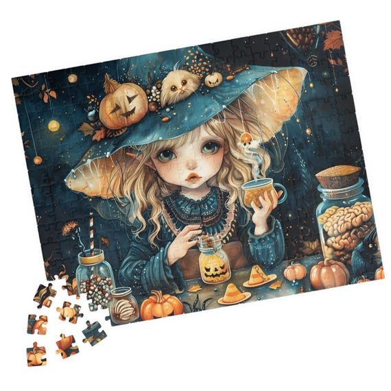 Cute Witch Making Potions Puzzle Halloween Illustration Jigsaw Gift For Holidays Birthdays And Get Well Fun Tech Free Activity