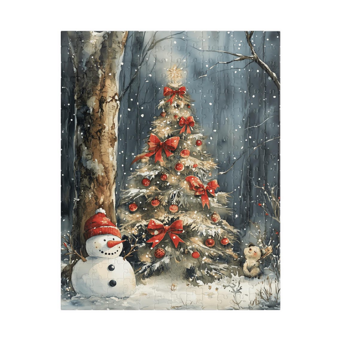 Smiling Snowman Beside A Christmas Tree In A Snowy Forest Poster - Image 5