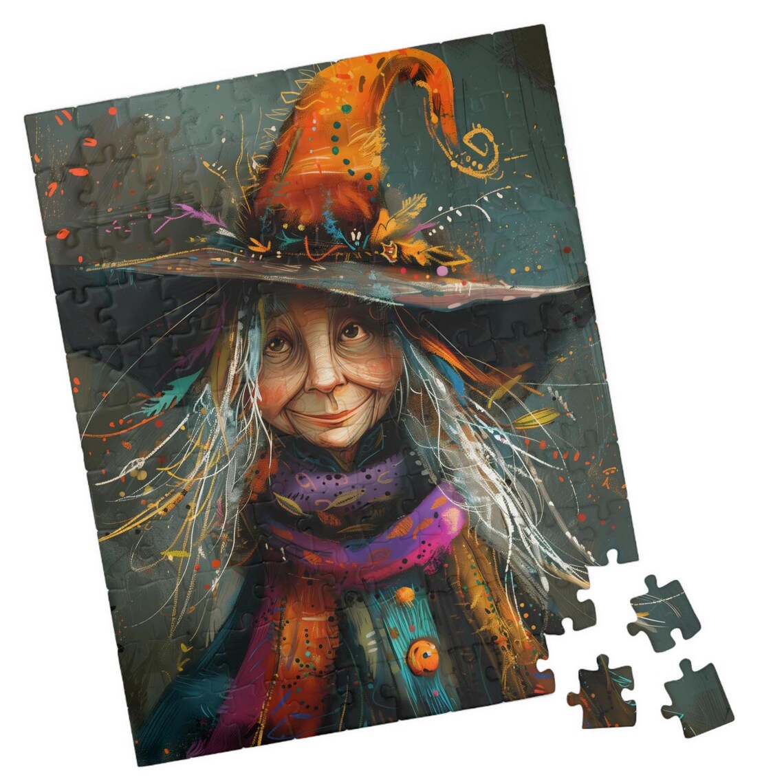 Luna Folk Art Witch Travel Poster, Halloween Decor