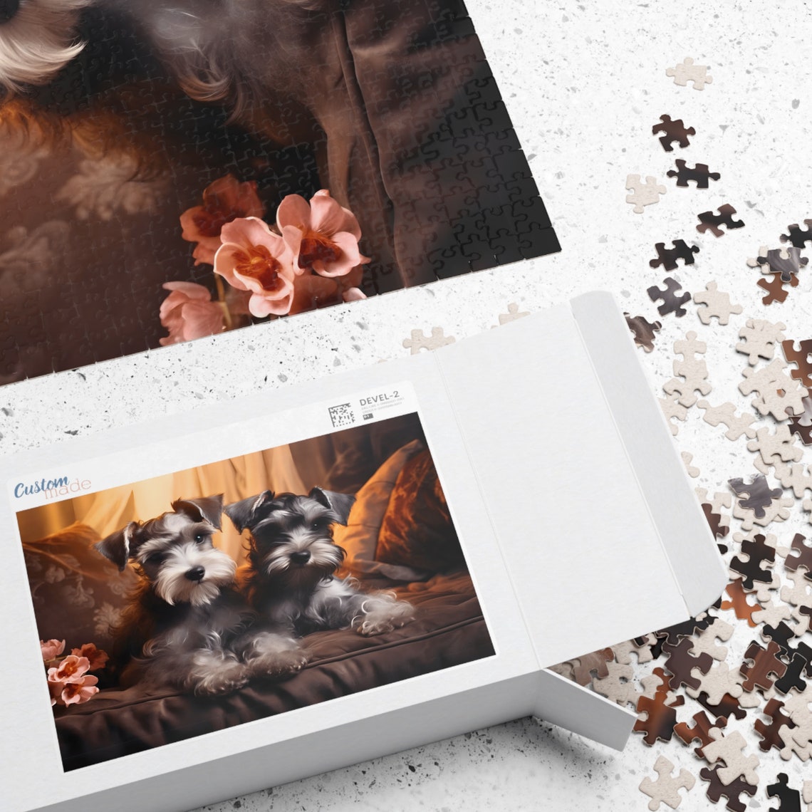Two Miniature Schnauzers Cuddling on a Cozy Couch Art Poster - Image 4