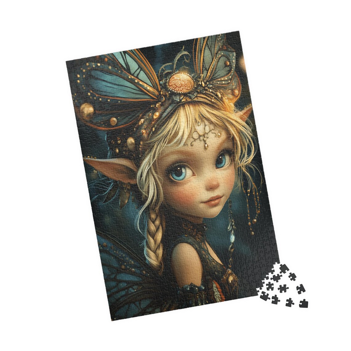 Onyx Fairy Dressed In Black With Feathered Headdress And Blue Eyes Poster - Image 4