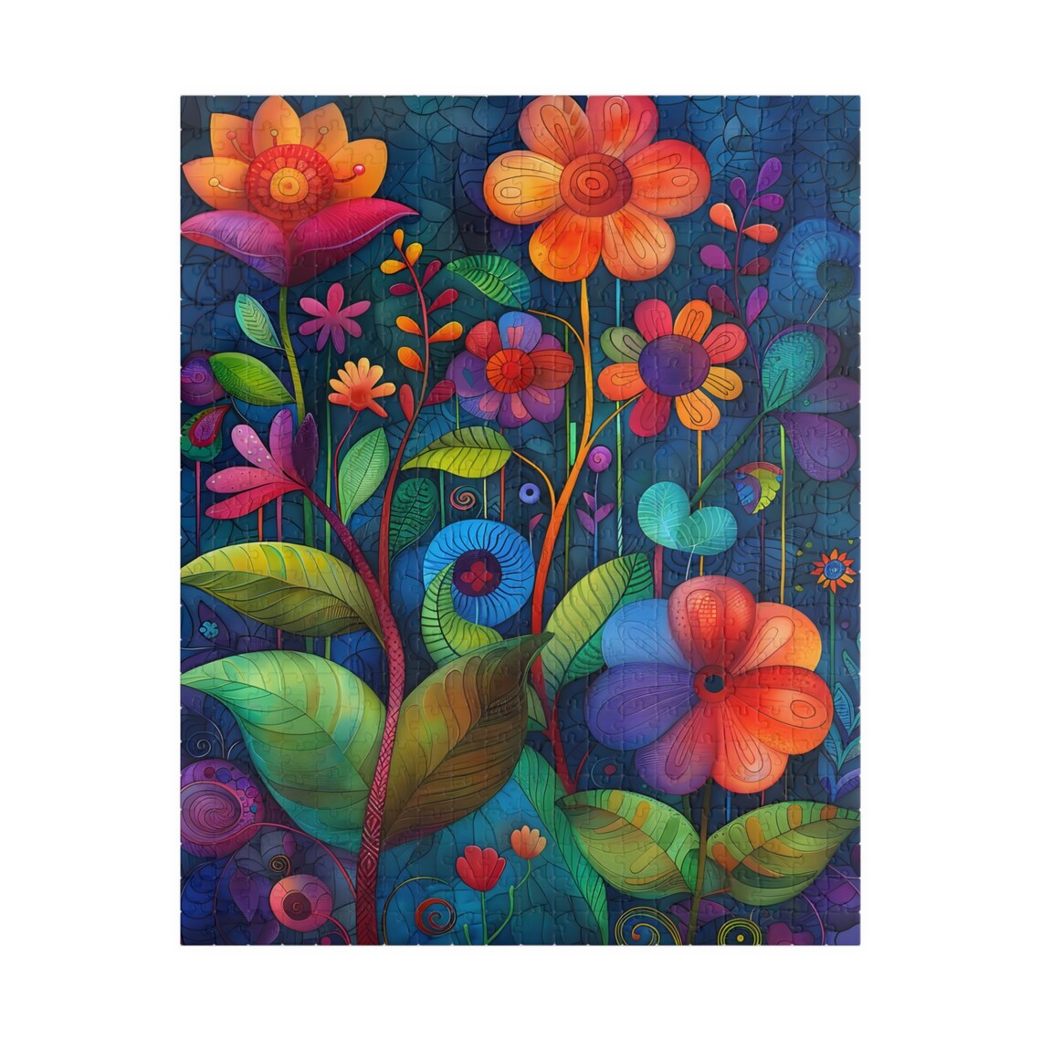 Colorful Folk Art Flower Garden Whimsical Bloom Field Poster Night - Image 5