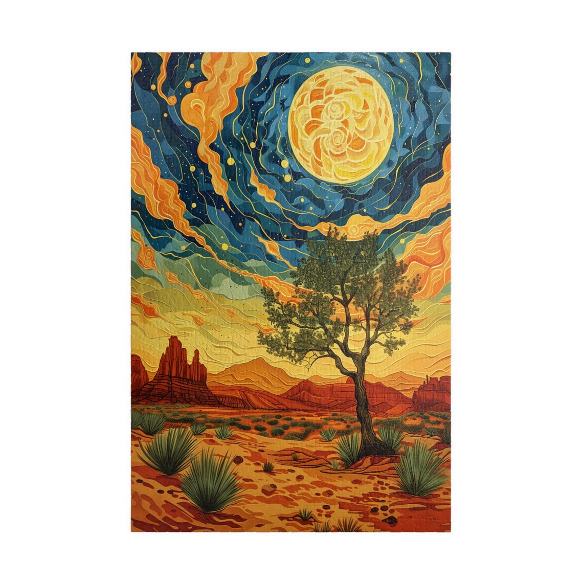Swirling Golden Moon Over Starry Desert Night Sky Art Poster - Image 3