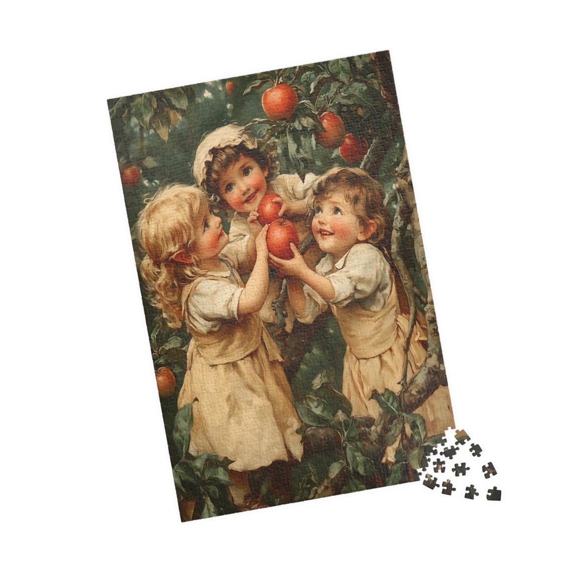 Happy Children Picking Red Apples in Sunny Orchard Vintage Poster - Image 4