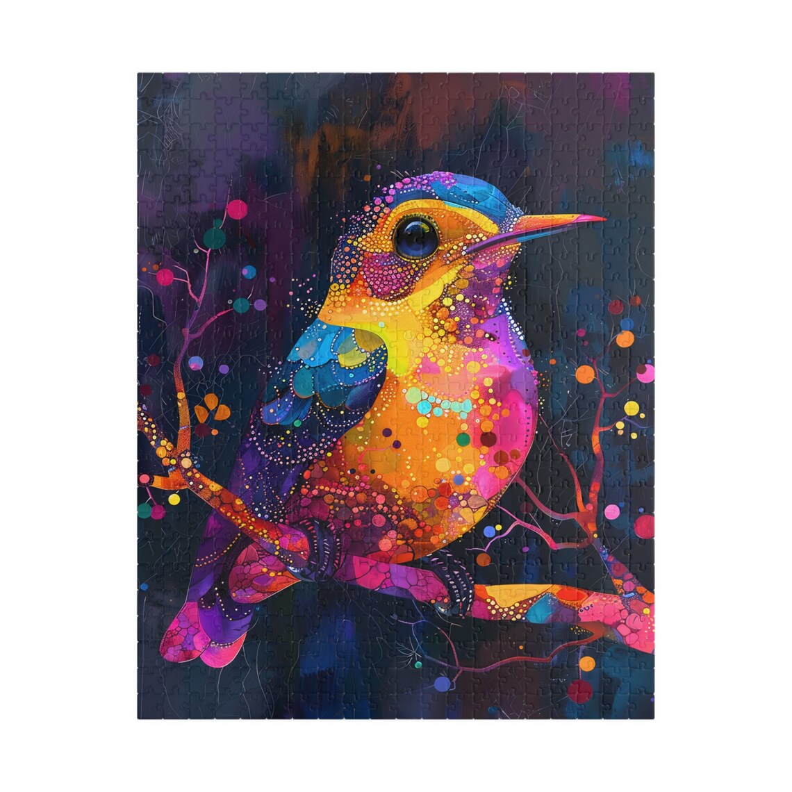 Vibrant Mosaic Colorful Bird Perched On Branch At Night Art Poster - Image 5