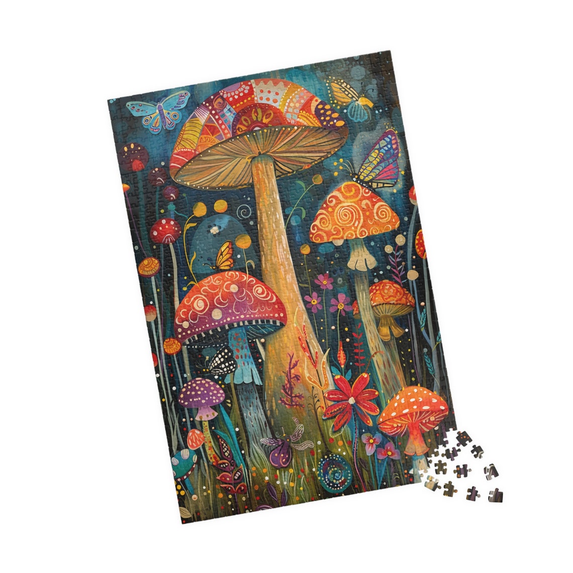 Magical Glowing Mushrooms In A Midnight Forest Scene Art Poster - Image 4