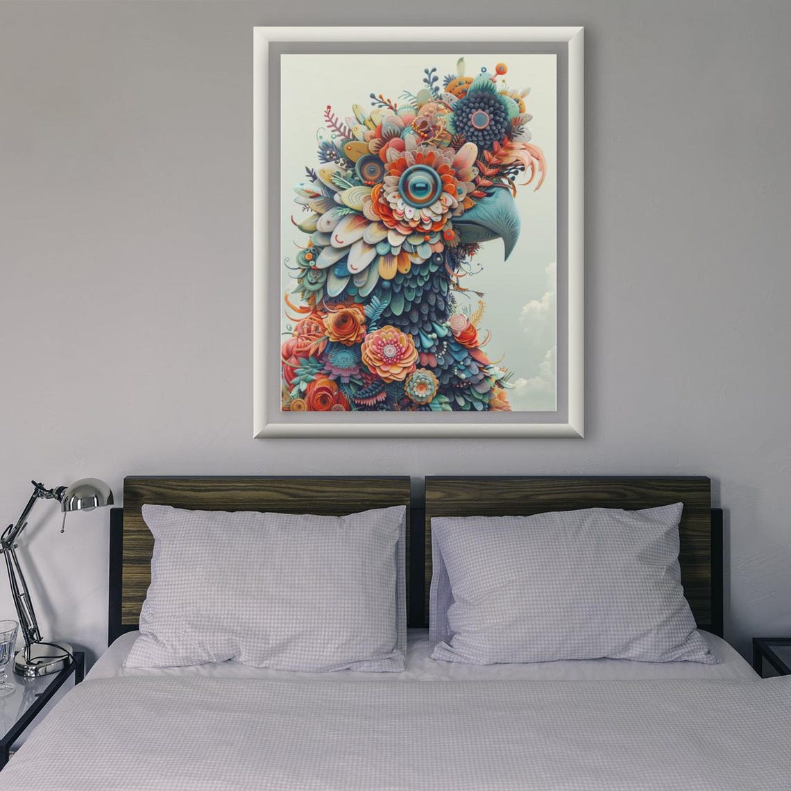Colorful Parrot Head Portrait Made Entirely of Paper Flowers Poster - Image 2