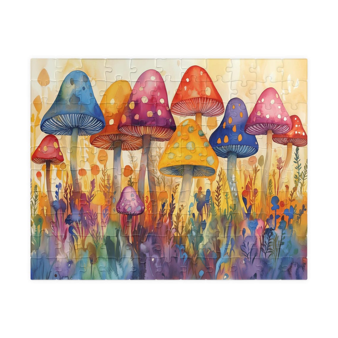 Rainbow Row Of Colorful Watercolor Mushrooms In A Bright Meadow Poster - Image 5