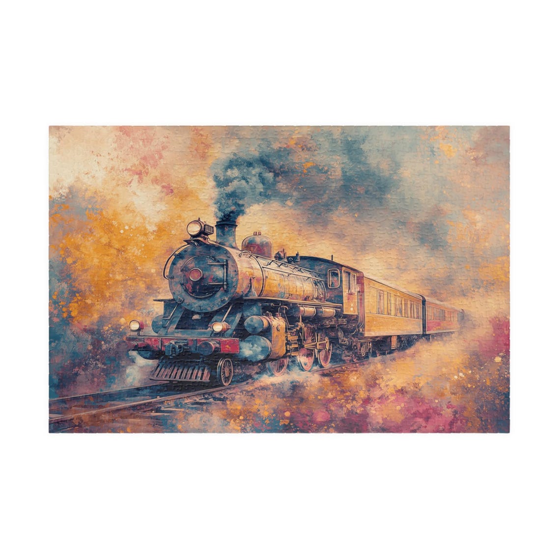 Vintage Steam Train Emerging From Golden Morning Mist Poster - Image 3