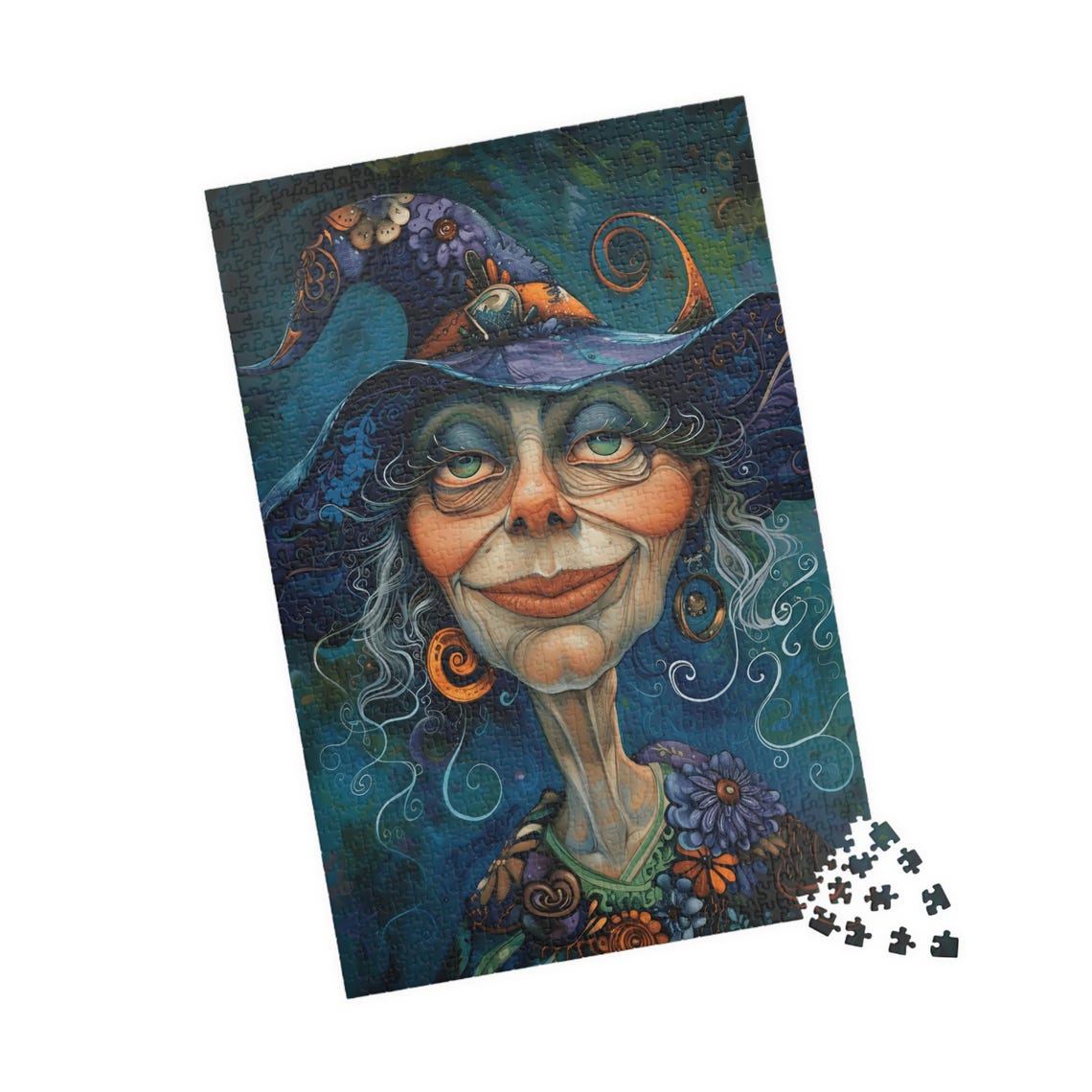 Whimsical Witch With Purple Swirled Hat Fantasy Jigsaw Puzzle Print - Image 4