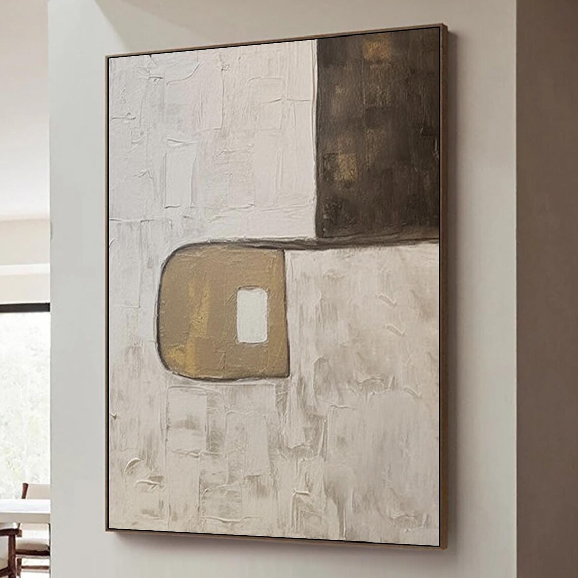 Gold Rounded Square With White Window on Textured Ivory Poster