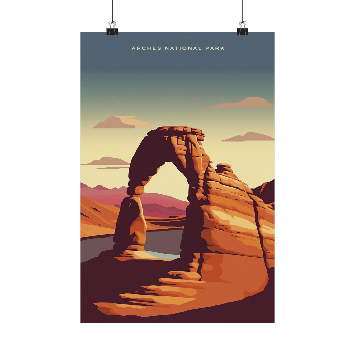 Arches National Park Delicate Arch Sunset Retro Travel Poster Art