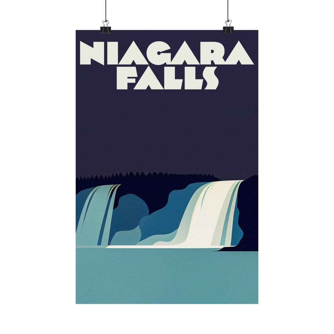 Bold Niagara Falls Retro Minimalist Blue Waterfall Travel Poster