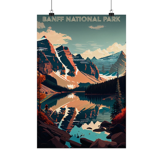Banff National Park Alpine Lake Mountain Reflection Vintage Poster
