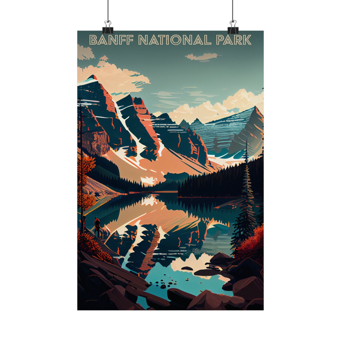 Banff National Park Alpine Lake Mountain Reflection Vintage Poster