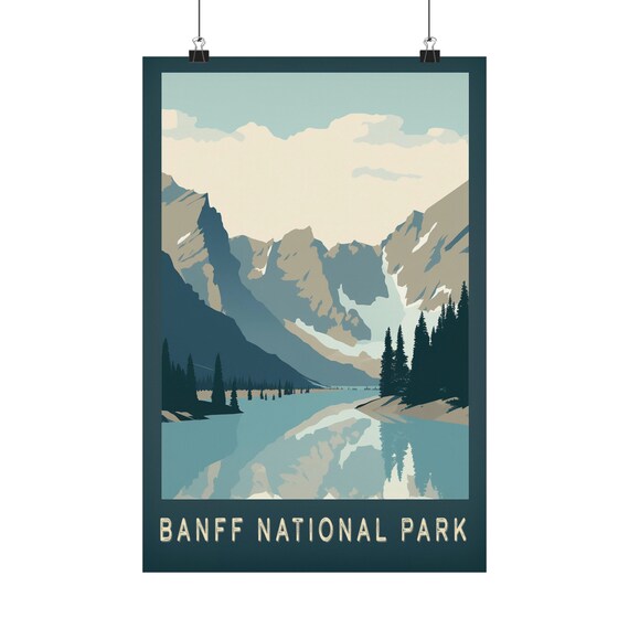 Banff National Park Mountain Lake Retro Vintage Travel Poster