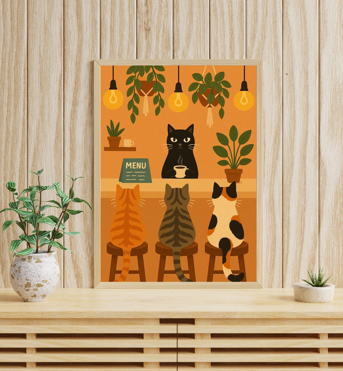 Cozy Cats Cafe Poster Print, Retro Kitchen Decor