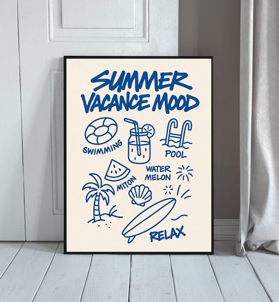 Summer Vacation Wall Art Print Beach Decor Coastal Typography Poster Surf Illustration Ocean Home