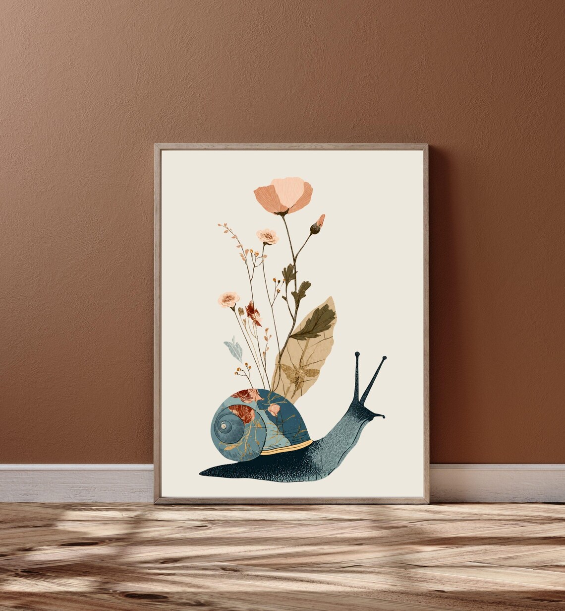 Botanical Snail Art Print, Cottagecore Vintage Nature