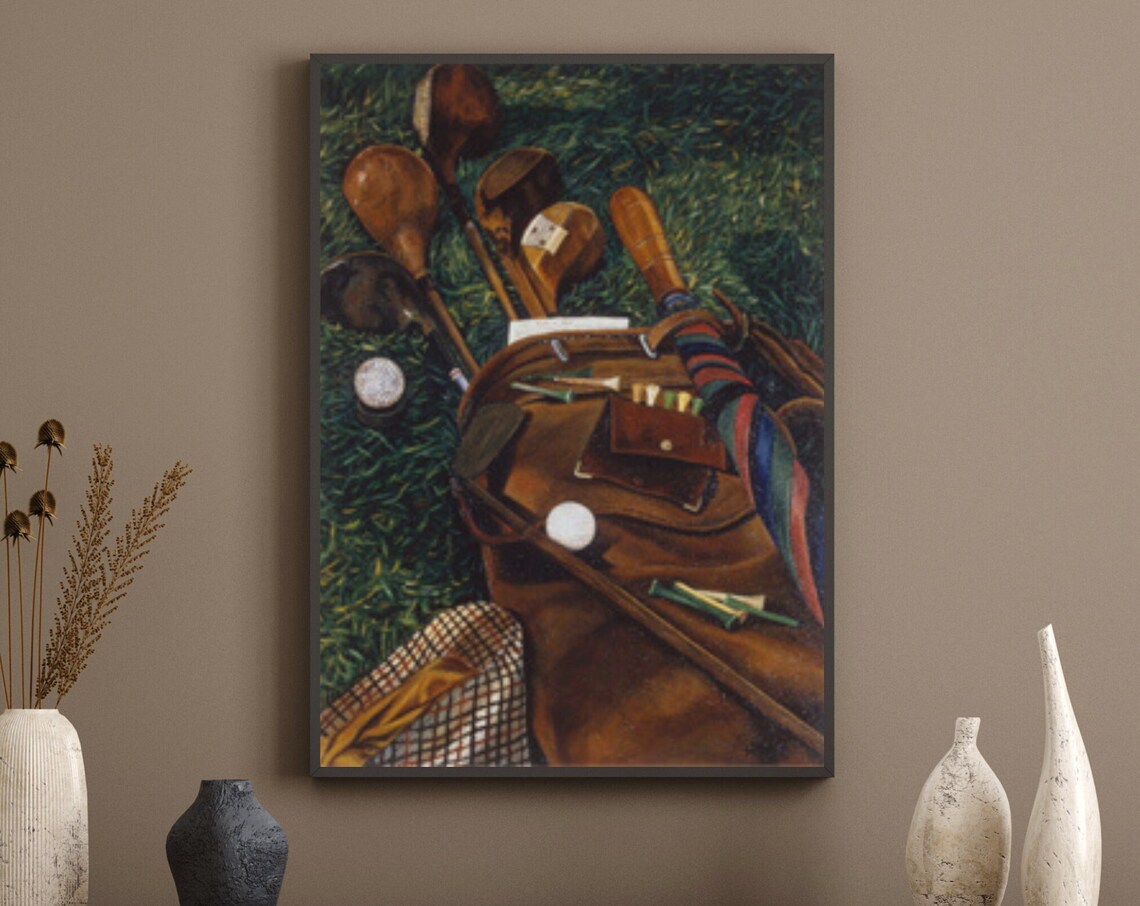 Vintage Golf Bag Clubs Overhead Grass Green Fairway Sports Poster - Image 2