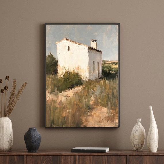 Vintage Building Wall Art Print White Stone Art Oil Painting Rustic Wall Art Historic Painting Minimalist Art Classic Oil Painting