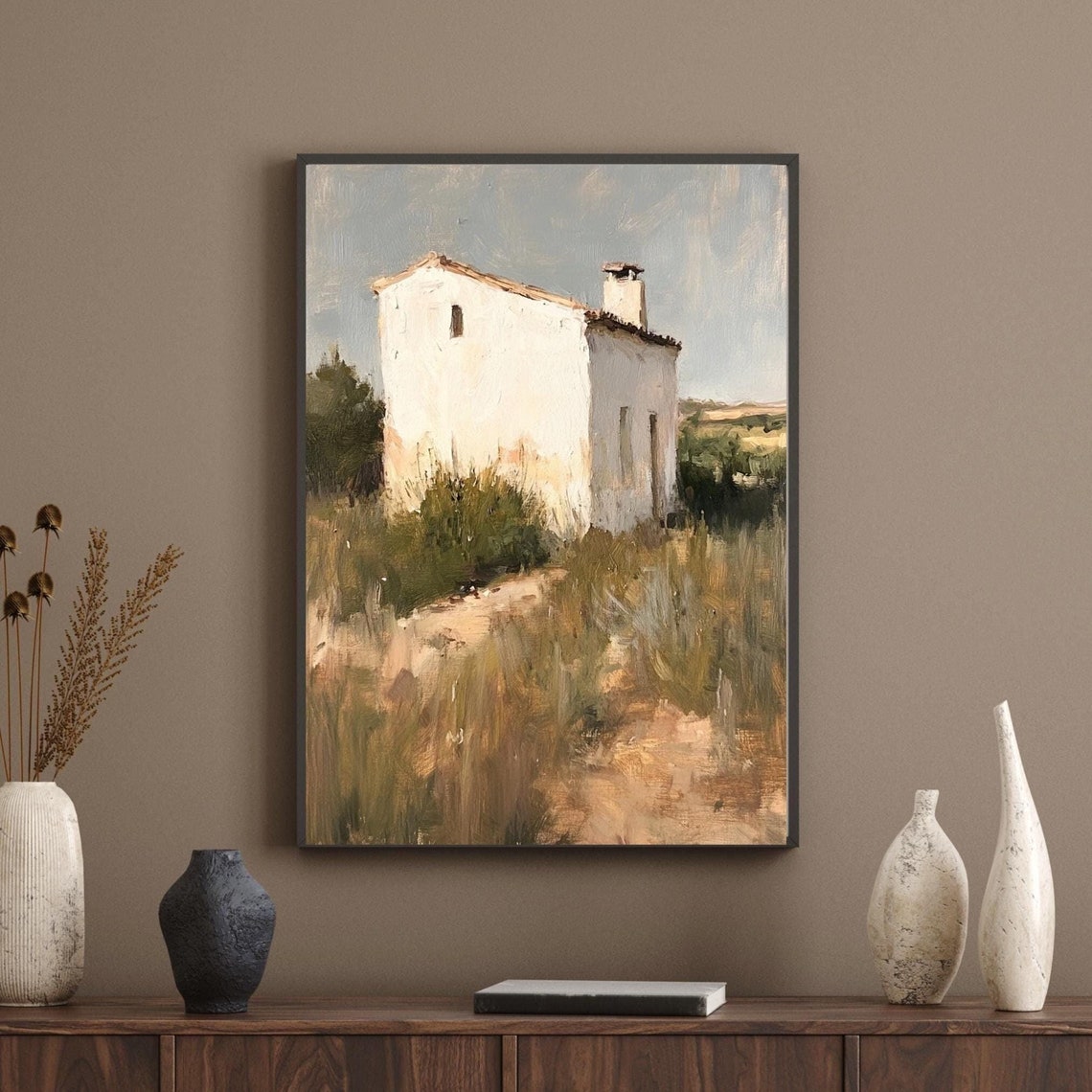 Vintage Building Wall Art Print White Stone Art Oil Painting Rustic Wall Art Historic Painting Minimalist Art Classic Oil Painting