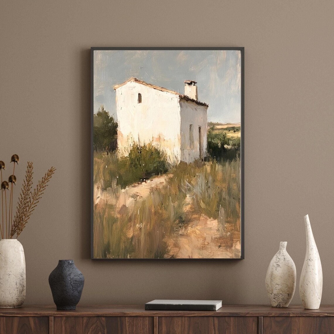 Vintage White Stone Cottage Mediterranean Farmhouse Countryside Poster
