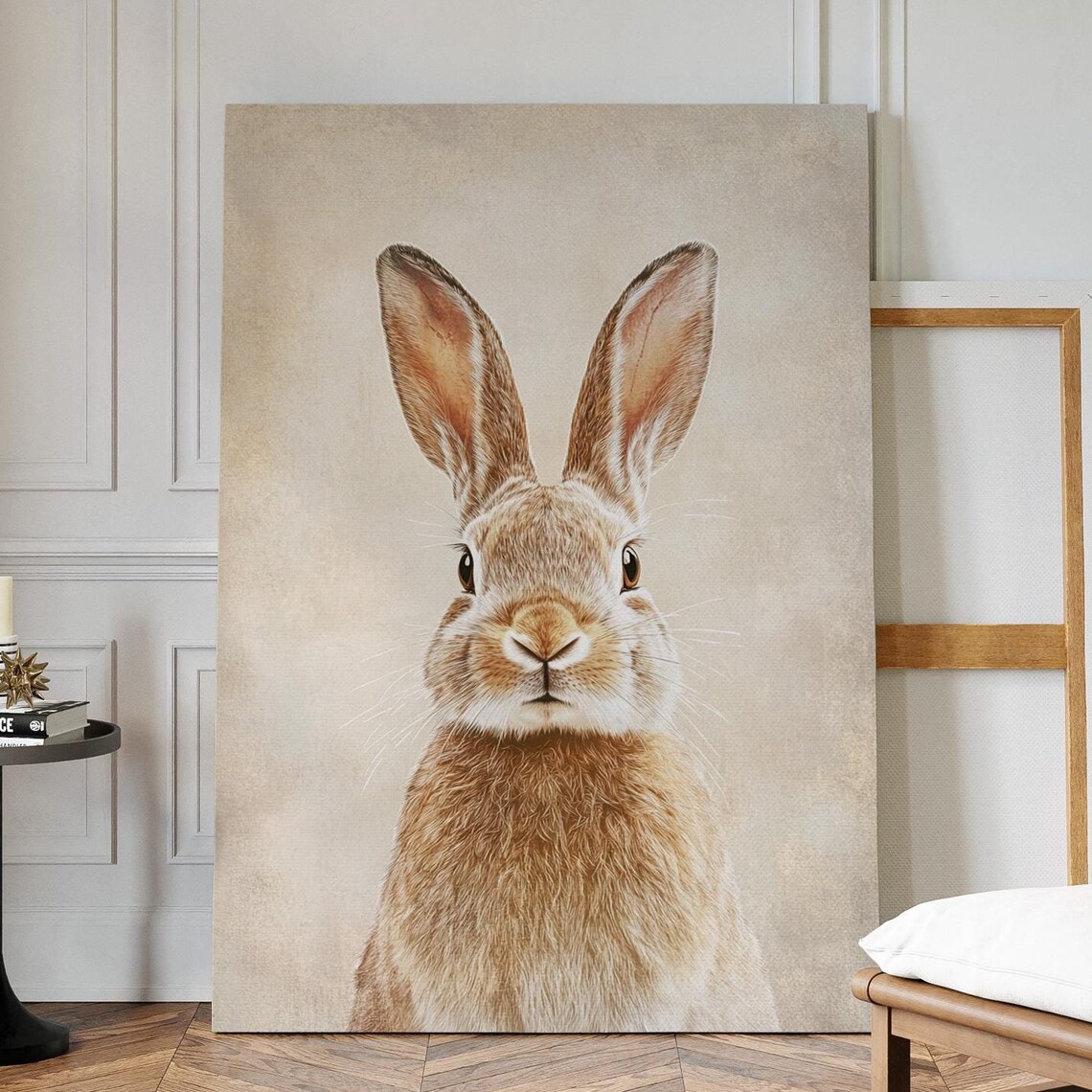 Rustic Bunny Portrait, Whimsical Animal Art Print