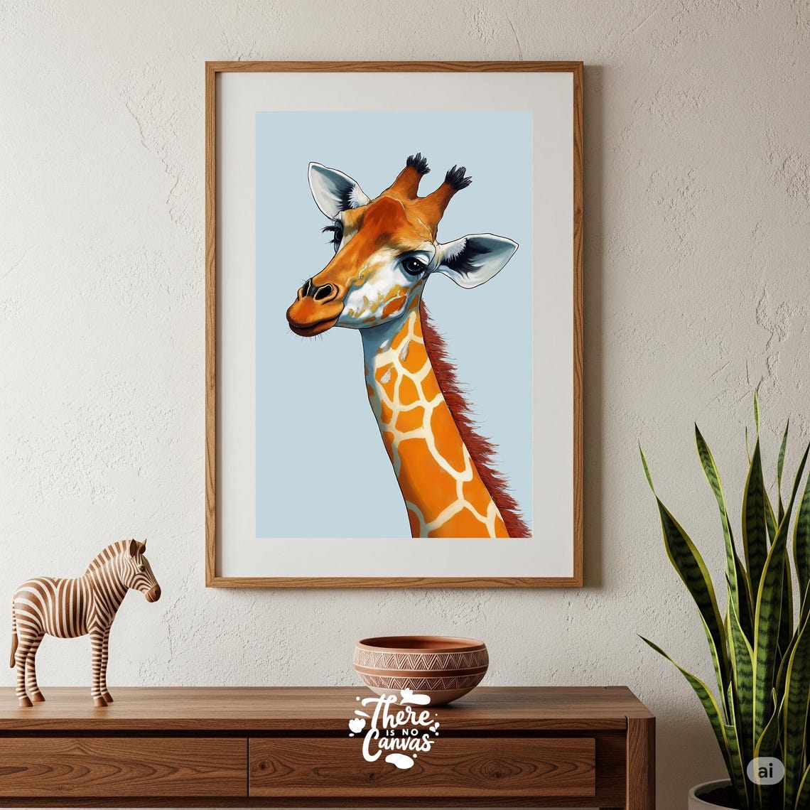 Giraffe Portrait on Pale Blue Background Safari Animal Poster