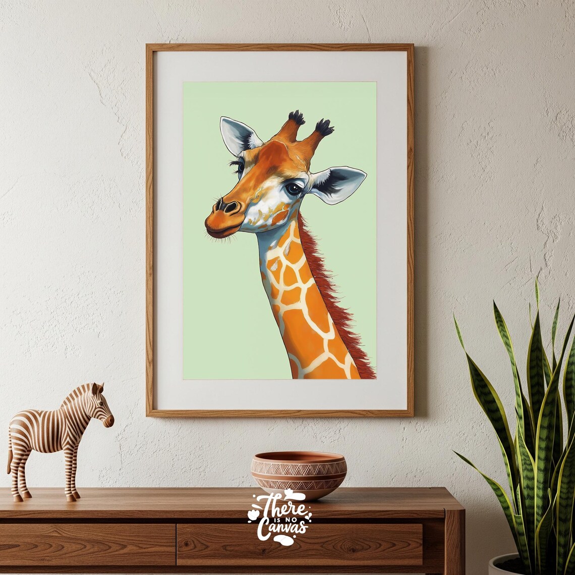 Giraffe Portrait Print Gentle Gaze Mint Green Nature