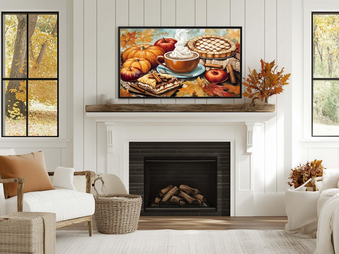 Cozy Fall Treats Hot Chocolate Pumpkin Pie Vintage Oil Painting Art Poster - Image 3