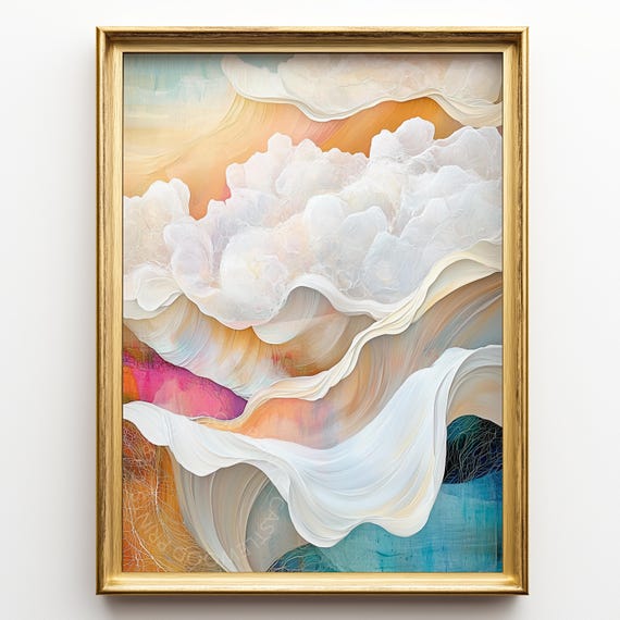 Abstract Cloudscape Canvas Art Ethereal Sky Painting Colorful Dreamy Landscape Wall Decor Whimsical Nature Print 471
