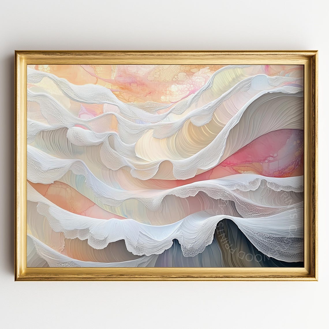 Abstract Mountain Landscape In Soft Pastels Dreamy Sky Ethereal Clouds Modern Wall Art Tranquil Home Decor Print 481