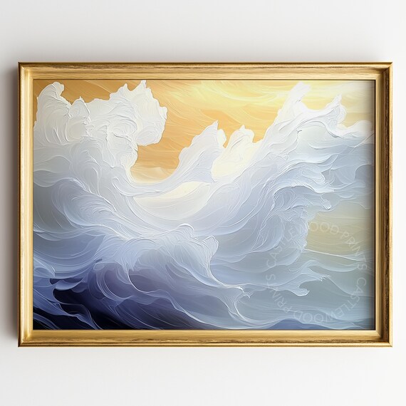 Ocean Waves Golden Sunrise Abstract White Blue Seascape Poster