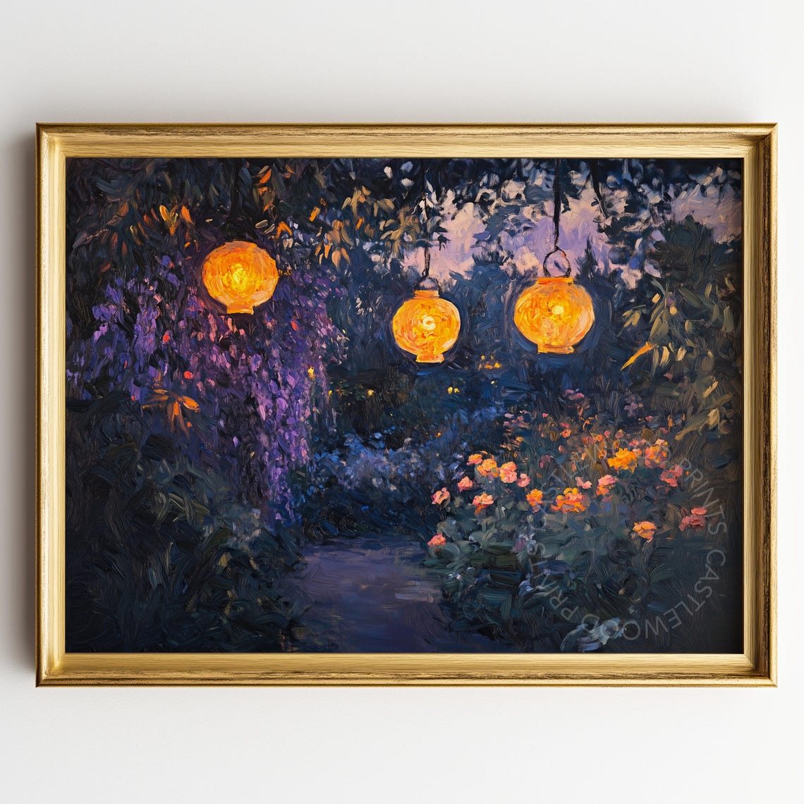 Lanternlit Night Garden Glow Vintage Evening Oil Painting Art Poster
