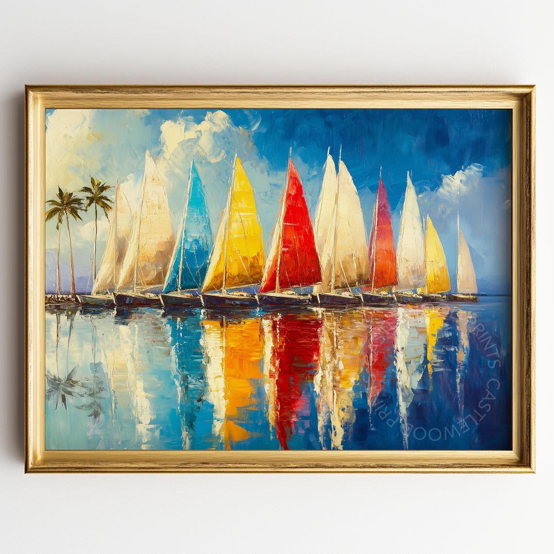 Colorful Sailboat Fleet Reflections On Tropical Water Poster